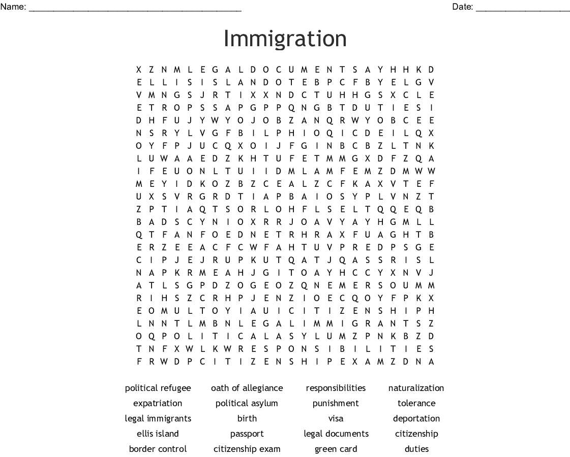 Migration To Australia Word Search - Wordmint