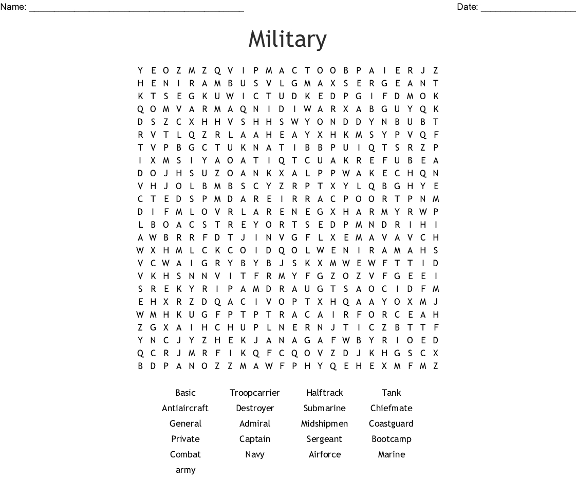 Military Word Search - Wordmint