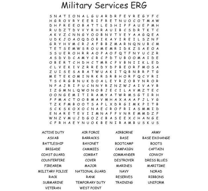 Military Word Search Printable