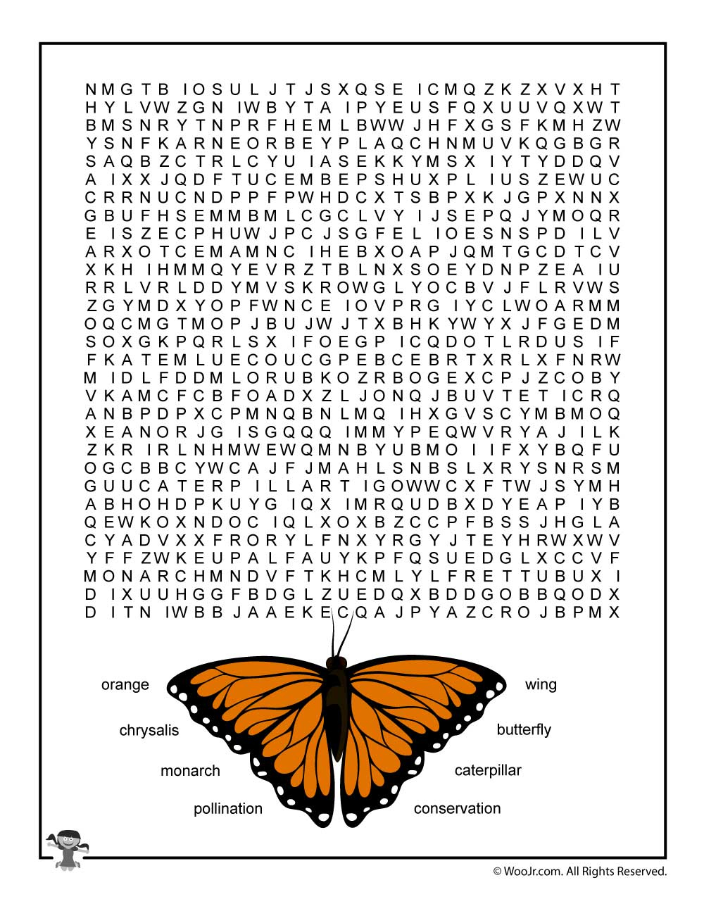 Monarch Butterfly Word Search For Kids | Woo! Jr. Kids