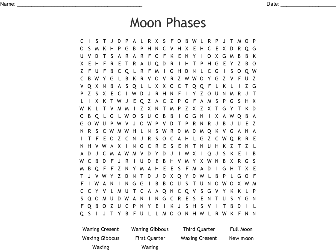 Moon Phases Word Search - Wordmint