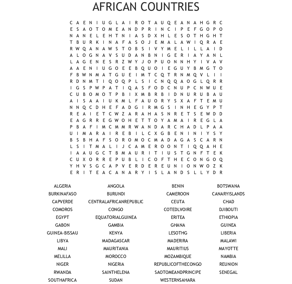 countries of the world word search printable word search