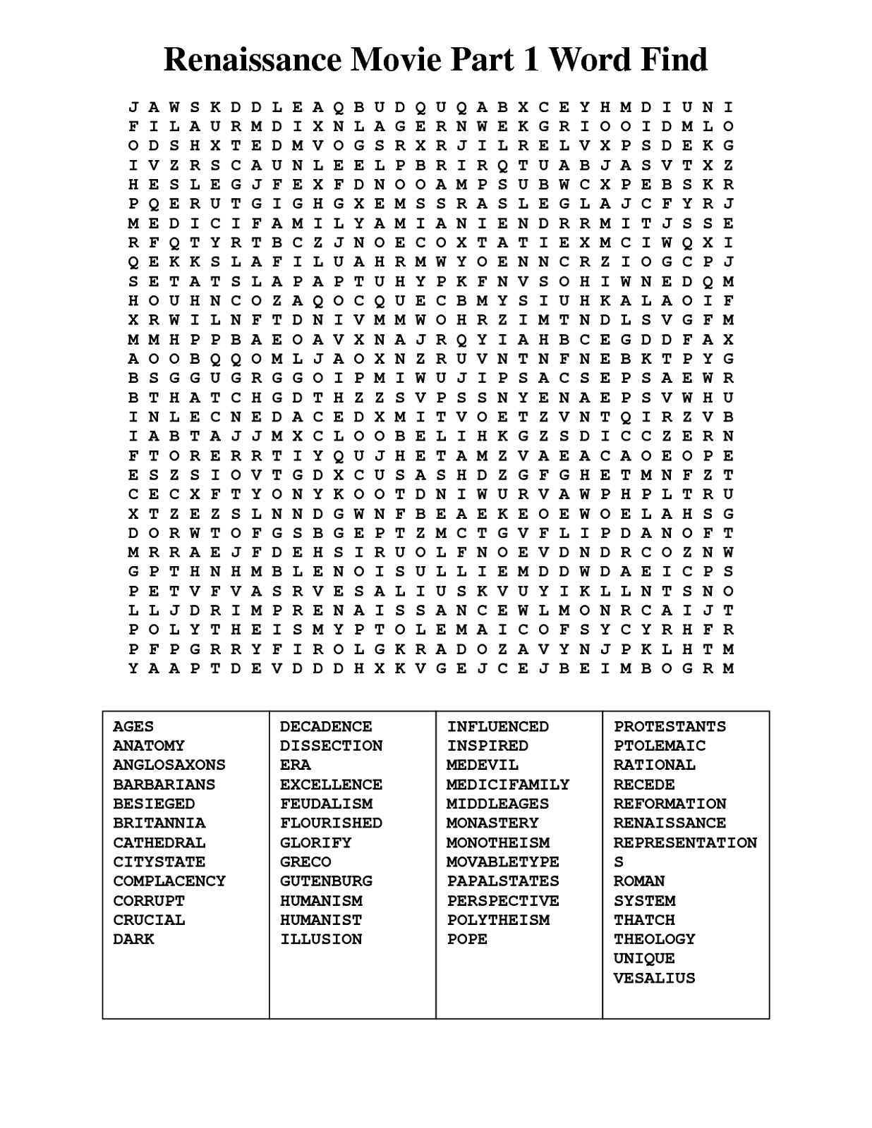 Movie Word Search | Activity Shelter