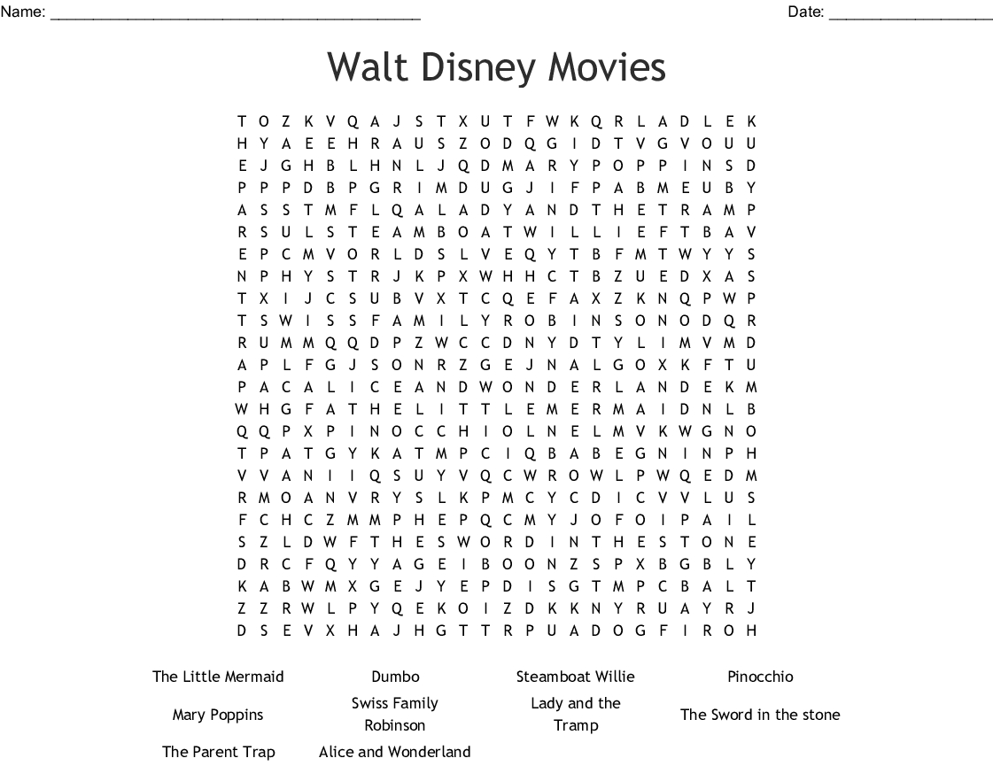 Movies Crosswords, Word Searches, Bingo Cards - Wordmint