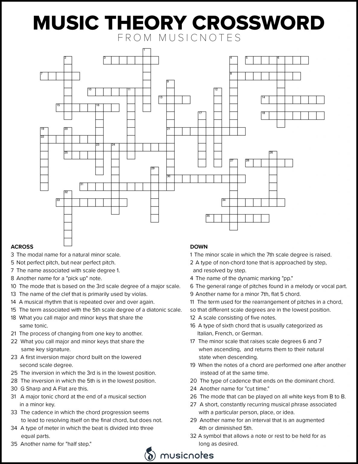 Musical Crossword Puzzles With Free Printables! — Musicnotes Now | Word