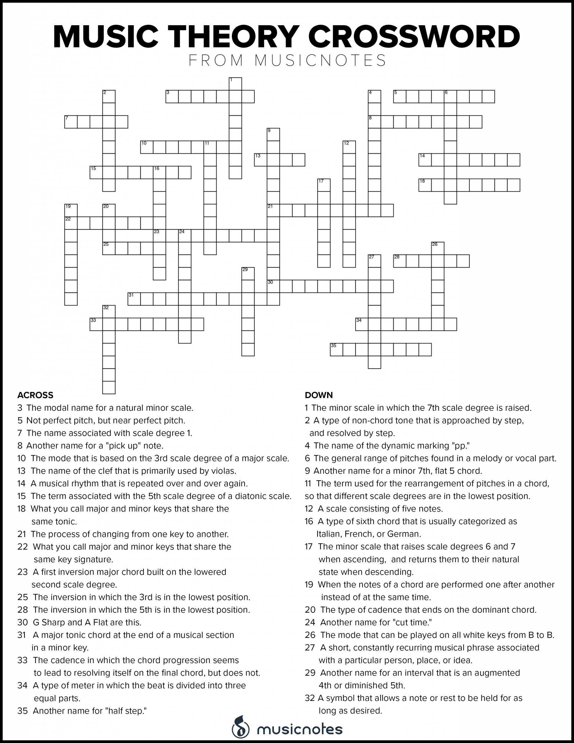 Musical Crossword Puzzles With Free Printables! — Musicnotes Now