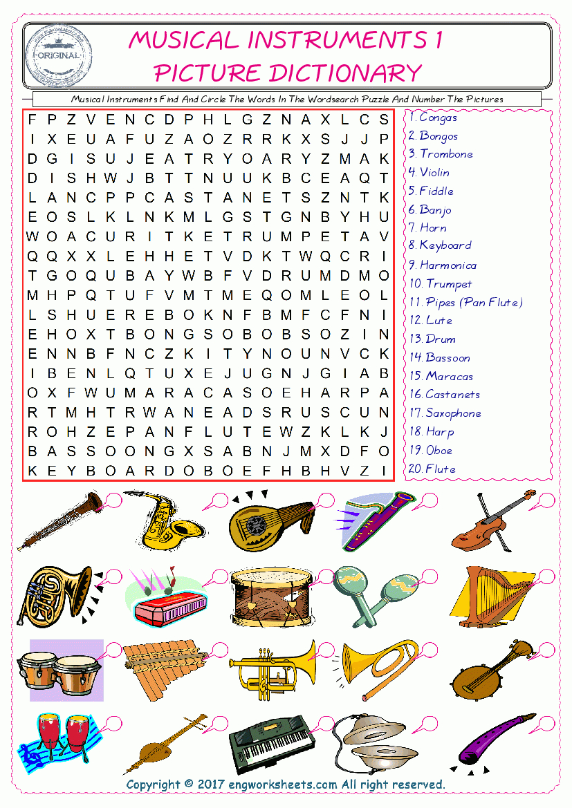 Musical Instruments Esl Printable Picture English Dictionary