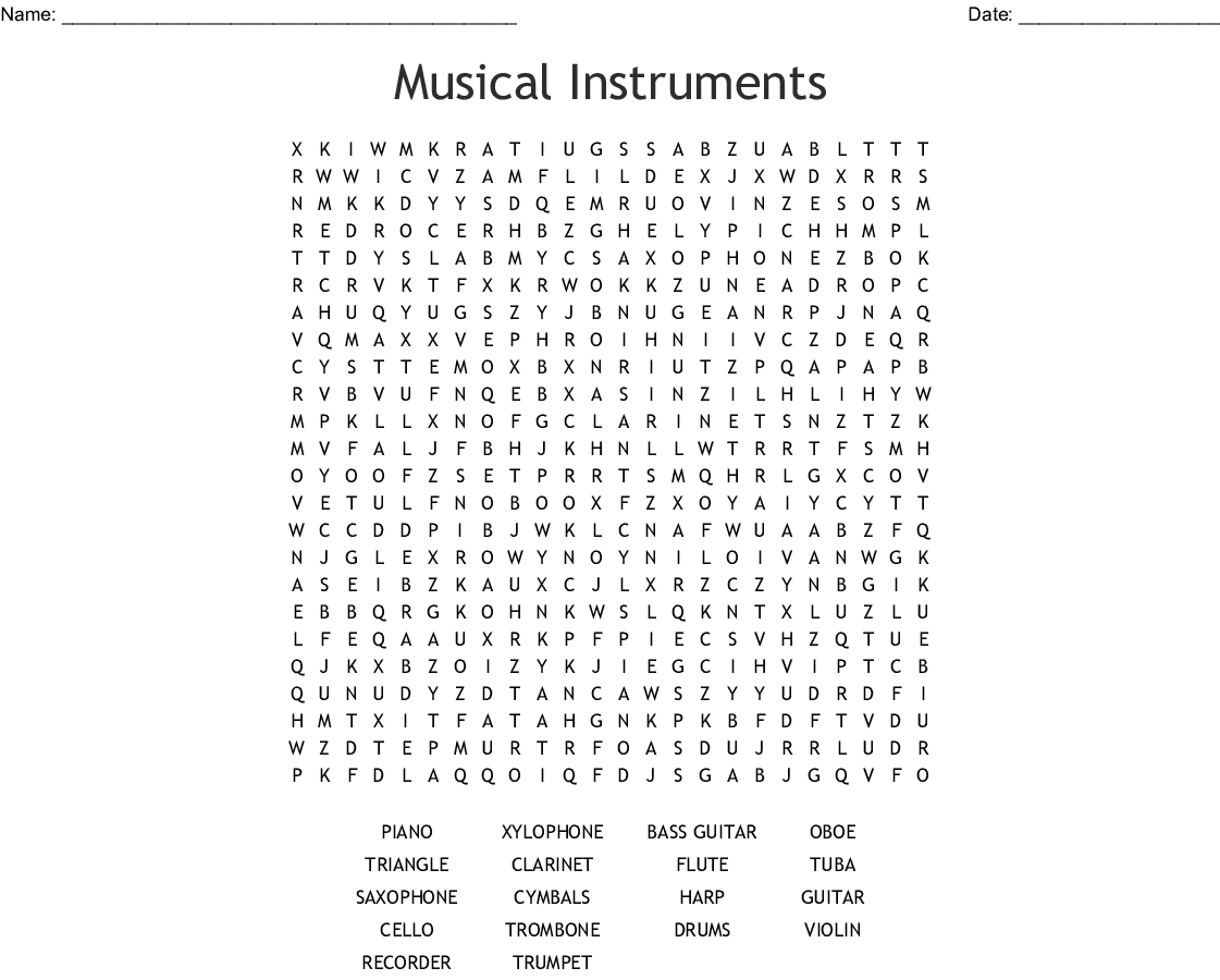 Musical Instruments Word Search - Wordmint