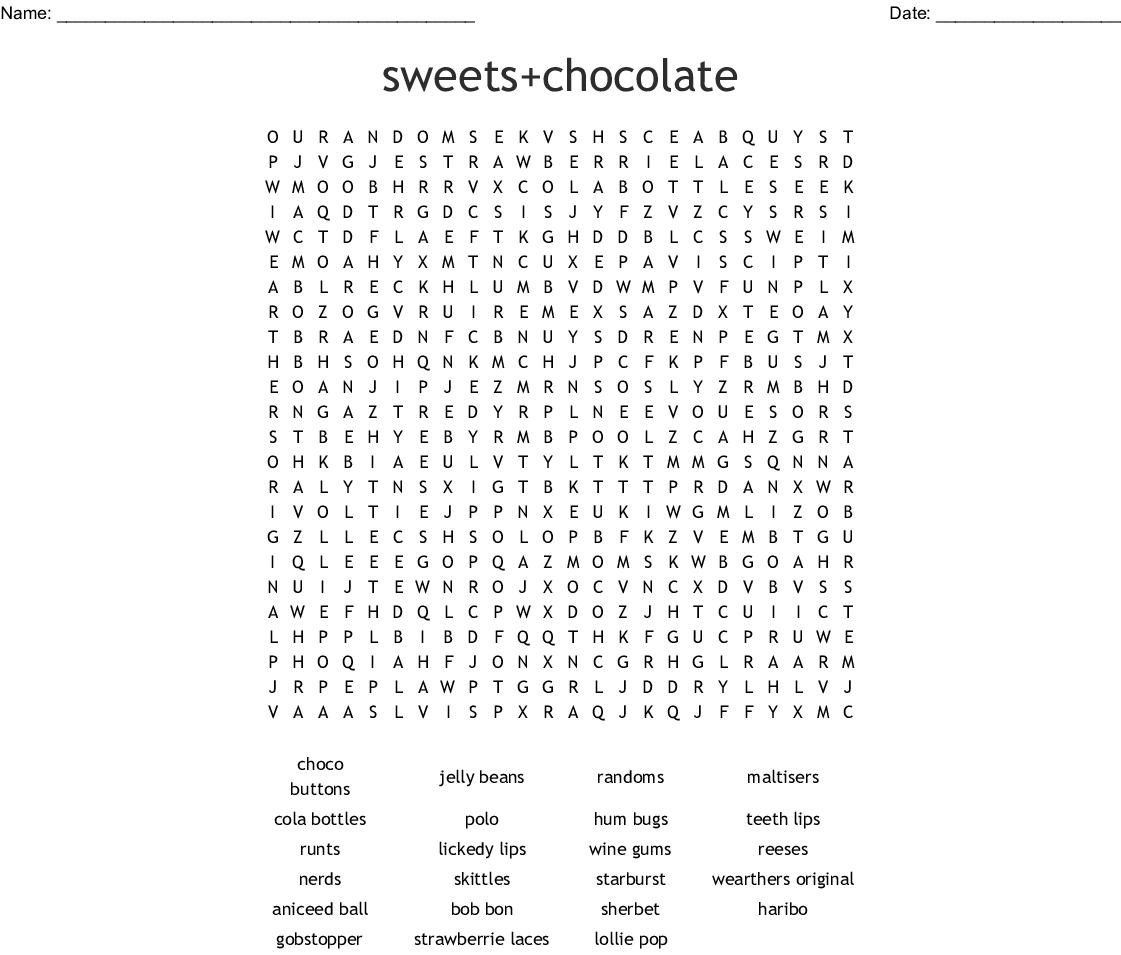 Names Of Sweets Word Search - Wordmint