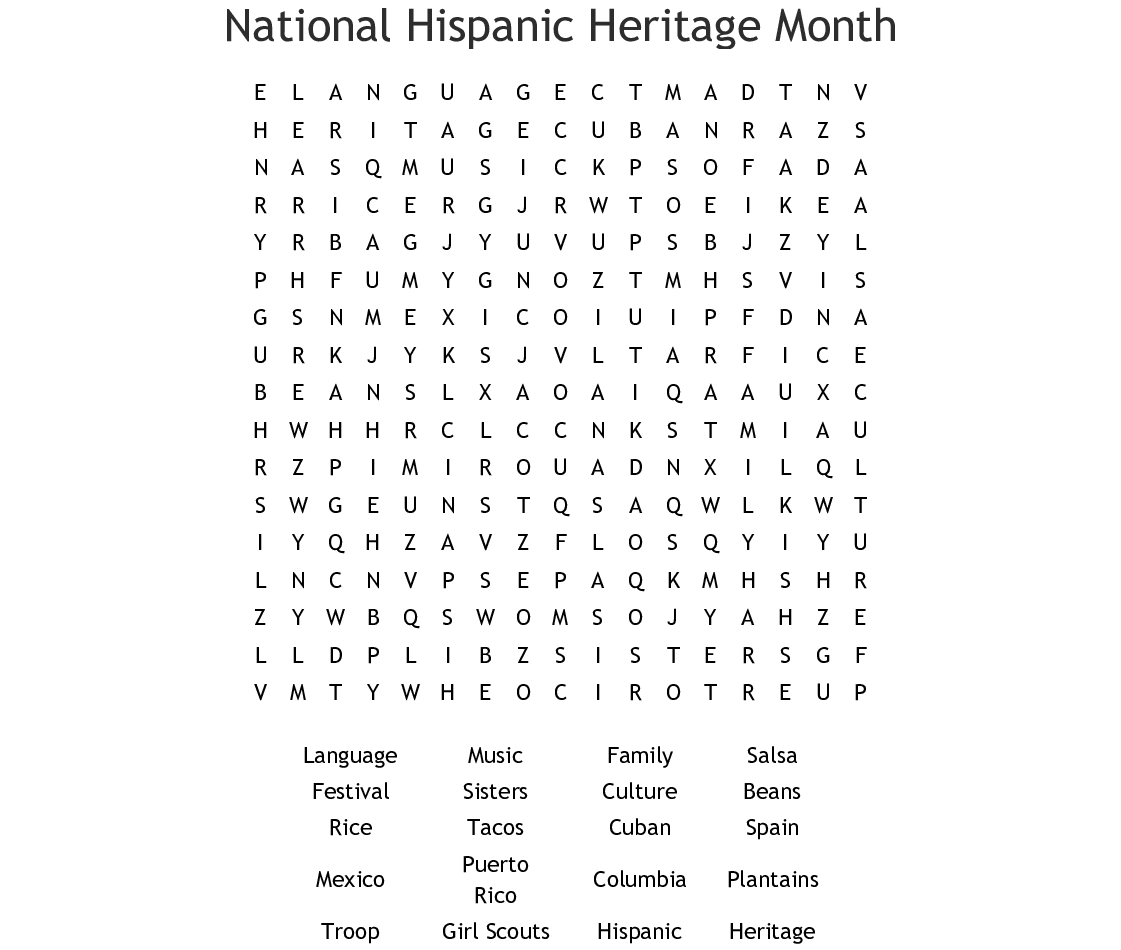 National Hispanic Heritage Month Word Search - Wordmint