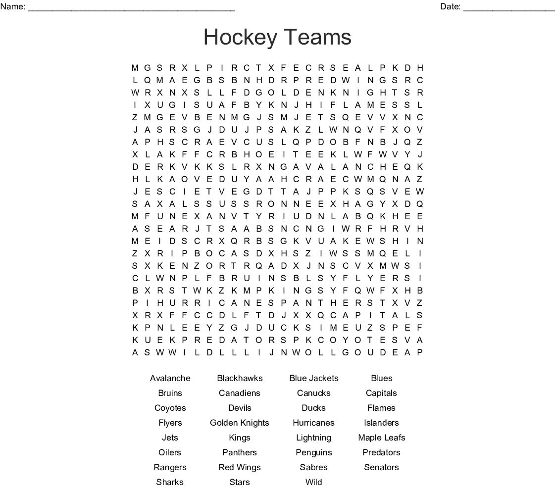 National Hockey League Word Search Answers