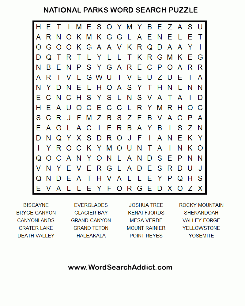 National Parks Printable Word Search Puzzle | Word Search