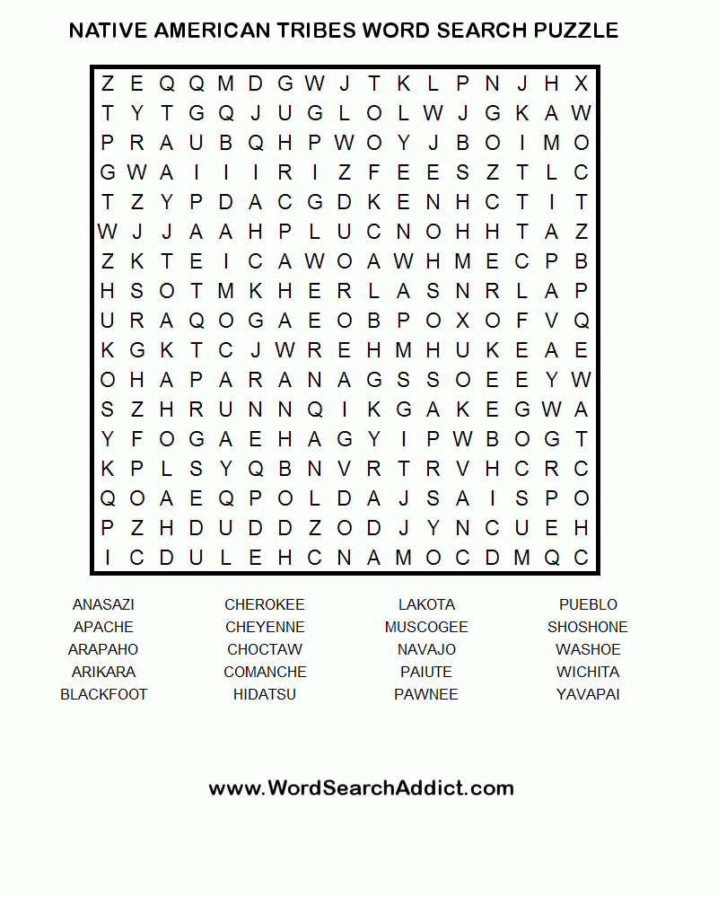 Native American Tribes Printable Word Search Puzzle (With