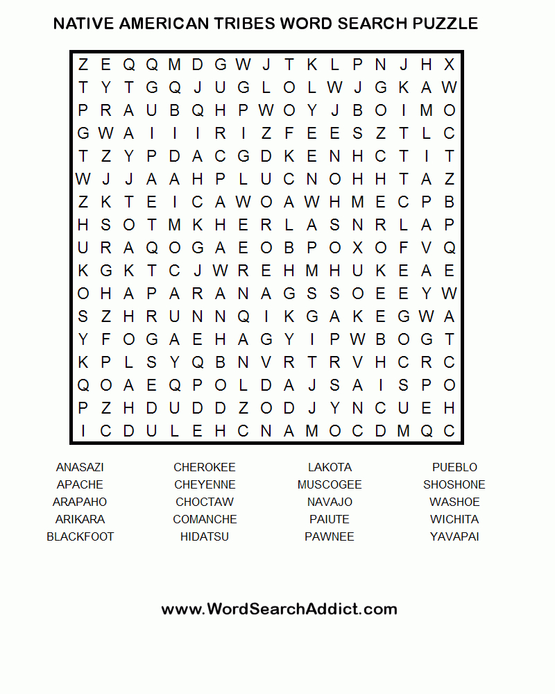 Native American Tribes Printable Word Search Puzzle | Word