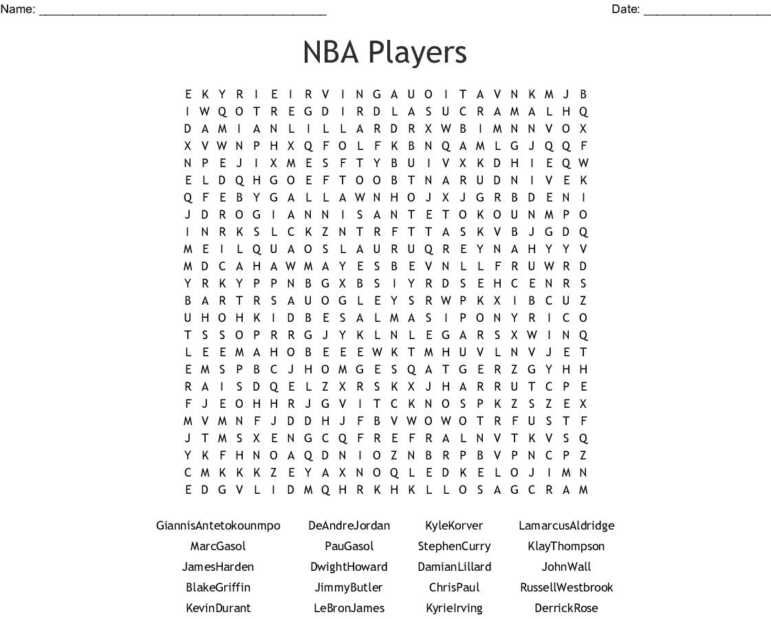 Nba Players Word Search - Wordmint