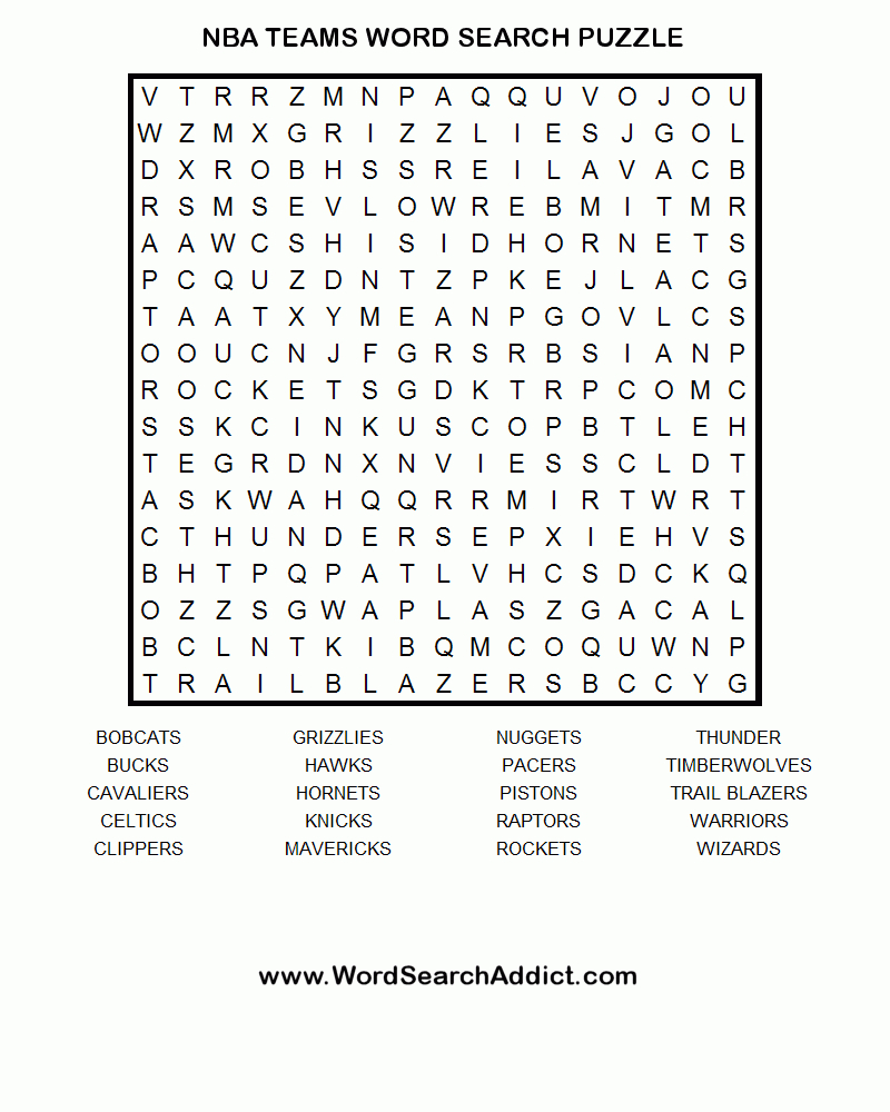 Nba Teams Printable Word Search Puzzle | Word Search Puzzle