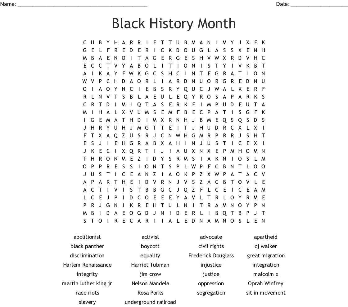 Free Printable Word Search Black History Word Search Printable