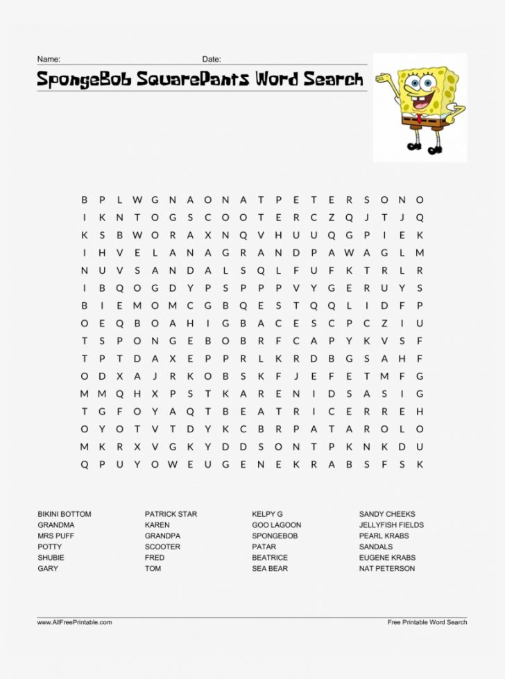 New Spongebob Word Search Free Squarepants Templates Word Search