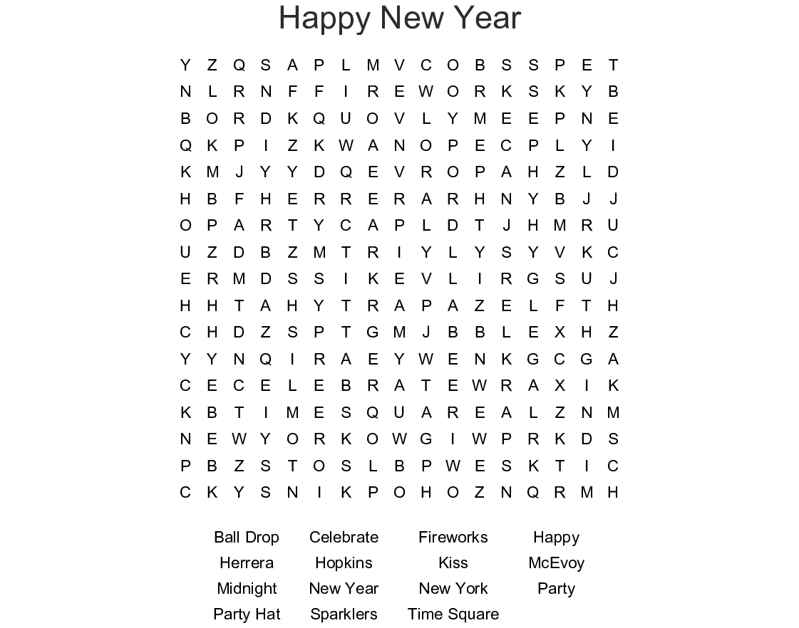 New Year&amp;#039;s Crossword Puzzle Word Search - Wordmint