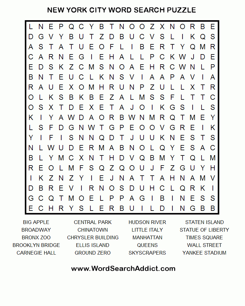 New York City Printable Word Search Puzzle | Word Puzzles