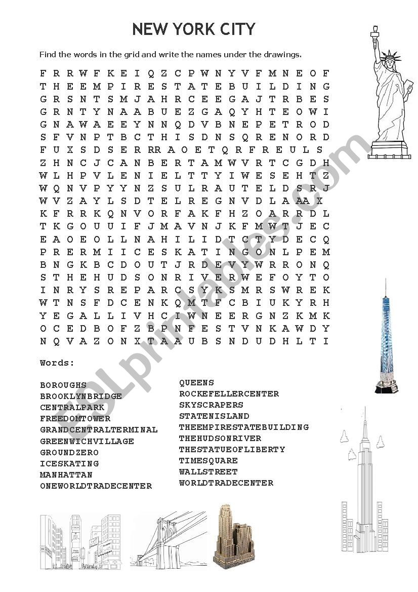 New York Wordsearch - Esl Worksheetloic