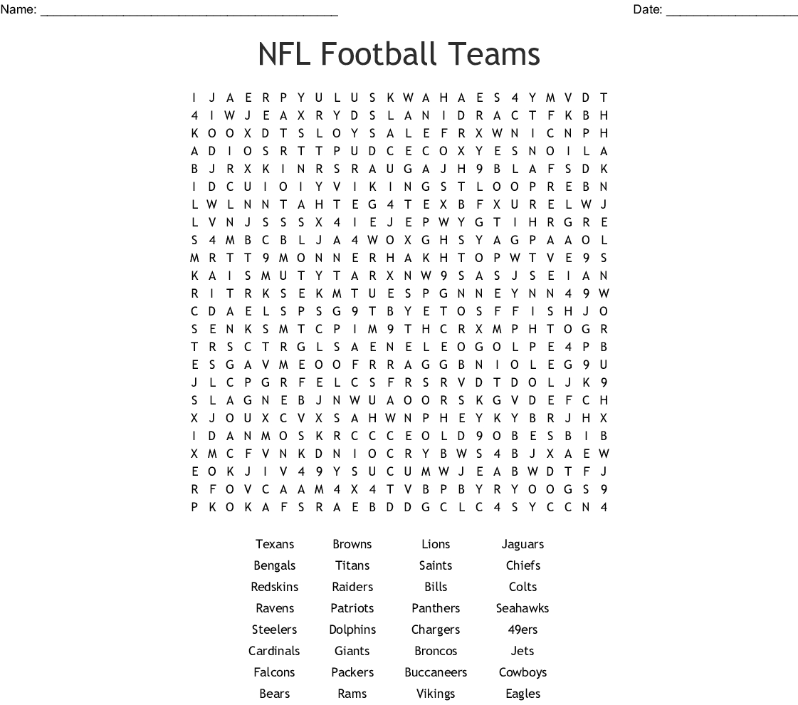 Nfl Football Teams Word Search - Wordmint