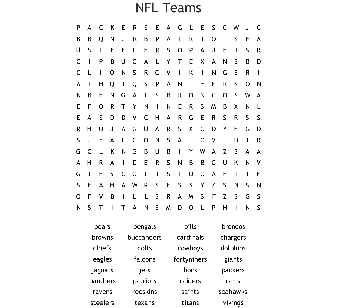 Nfl Football Teams Word Search - Wordmint