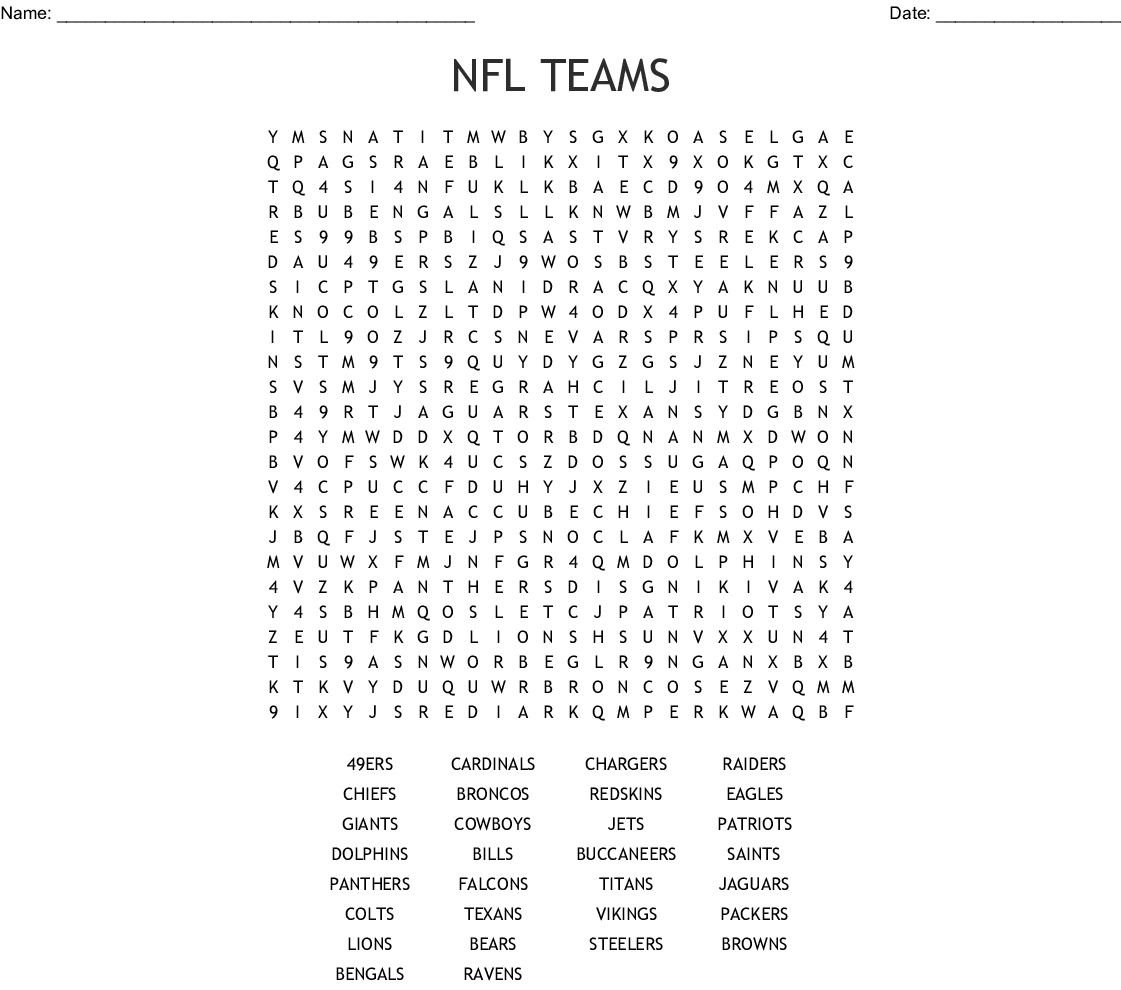 Nfl Teams Word Search - Wordmint