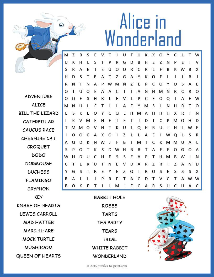 No Prep Alice In Wonderland Word Search Fun | Alice In