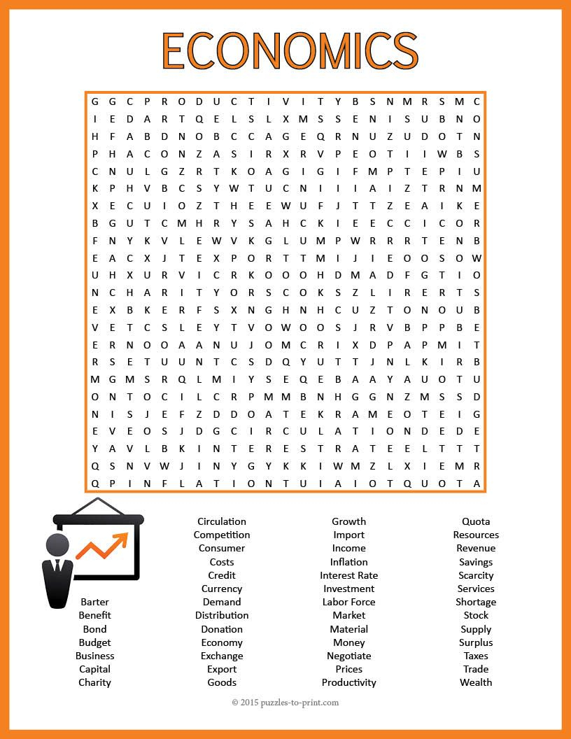 No Prep Economics Word Search Puzzle | Vocabulary Worksheets