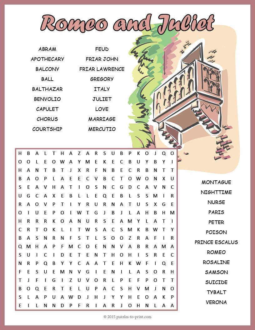 Word Search Romeo And Juliet