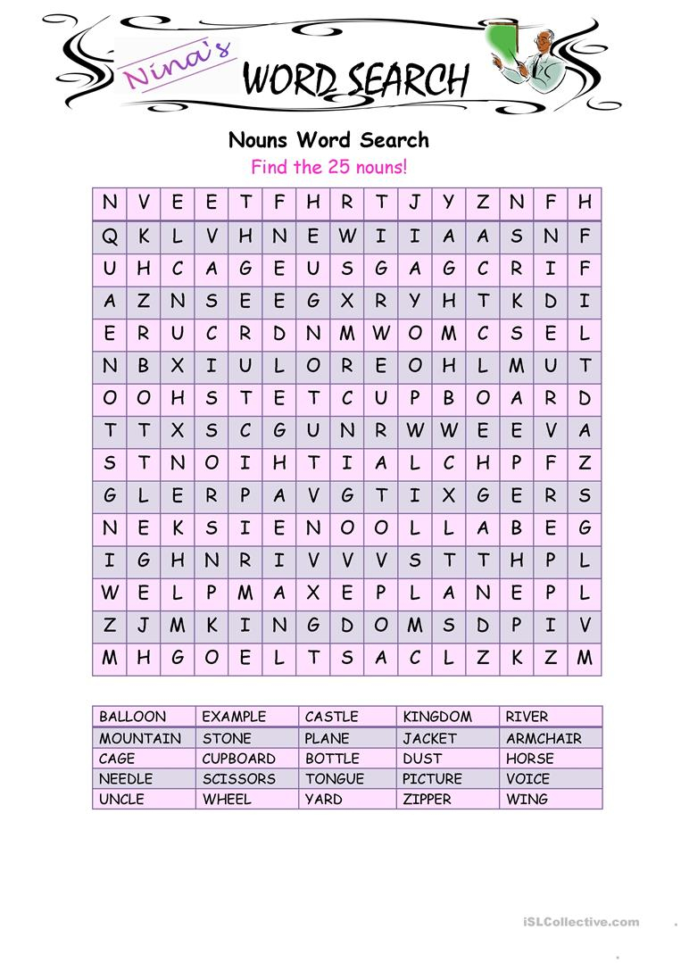 Nouns Word Search - English Esl Worksheets For Distance