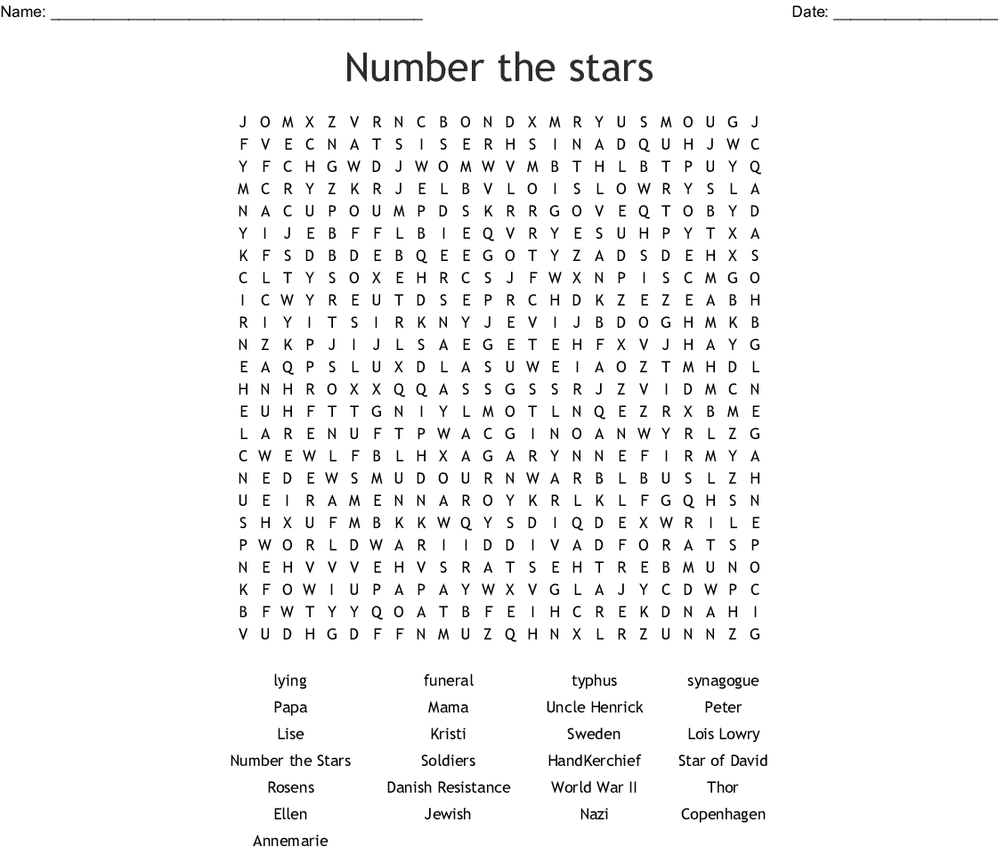 Number The Stars Word Search - Wordmint