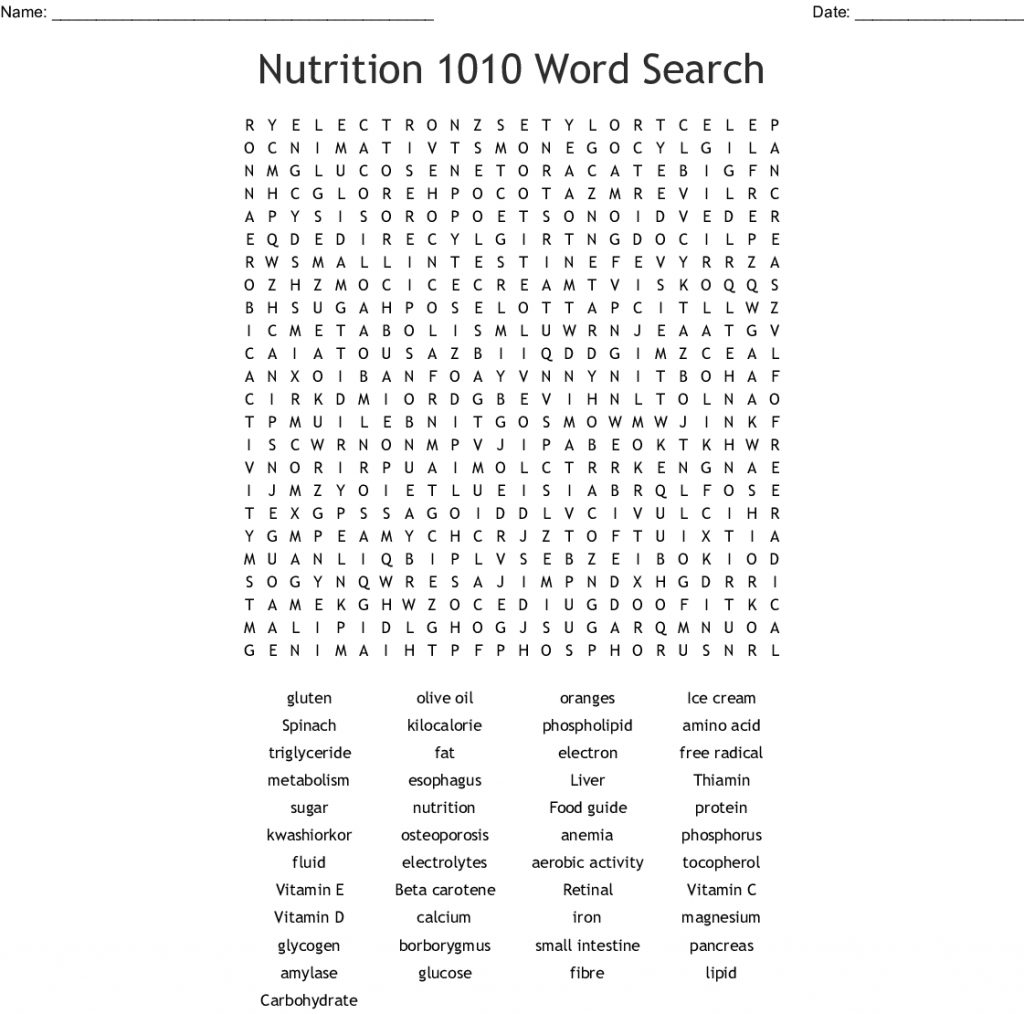 Nutrition 1010 Word Search Wordmint Word Search Printable