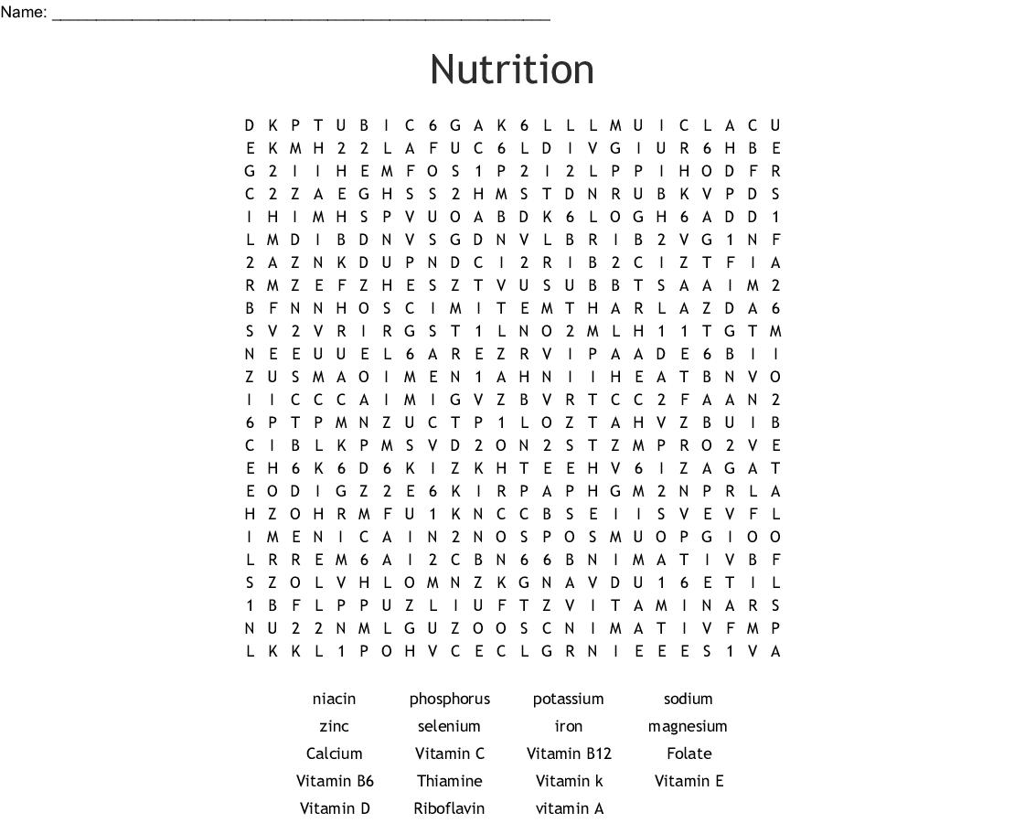 Nutrition Word Search - Wordmint