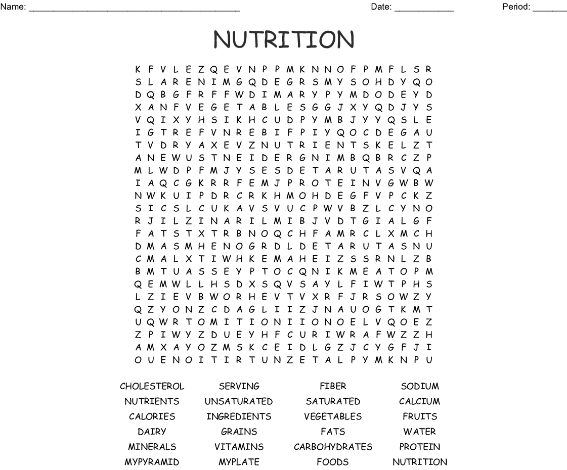 Nutrition Word Search - Wordmint