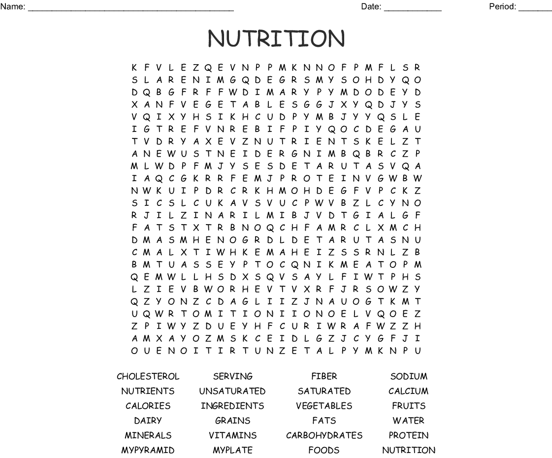 Nutrition Word Search Printable - Word Search Printable