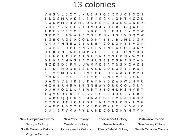 Original 13 Colonies Word Search - Wordmint - Word Search Printable