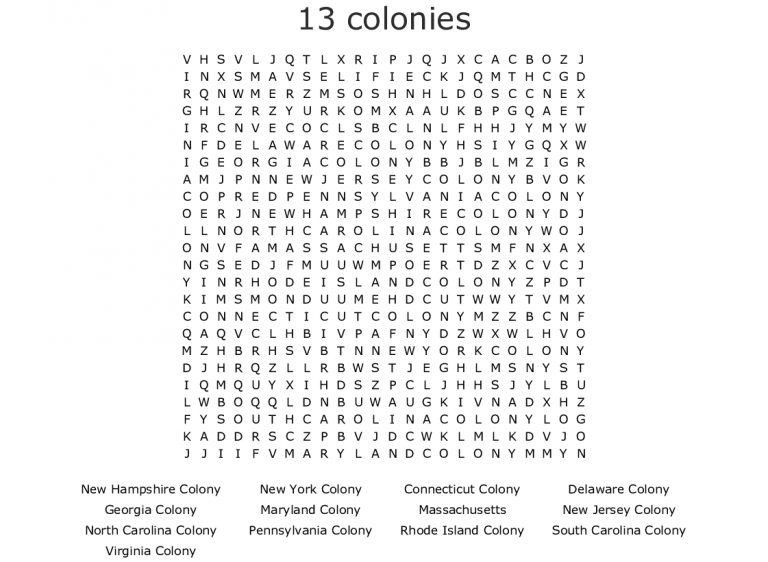 Original 13 Colonies Word Search - Wordmint - Word Search Printable