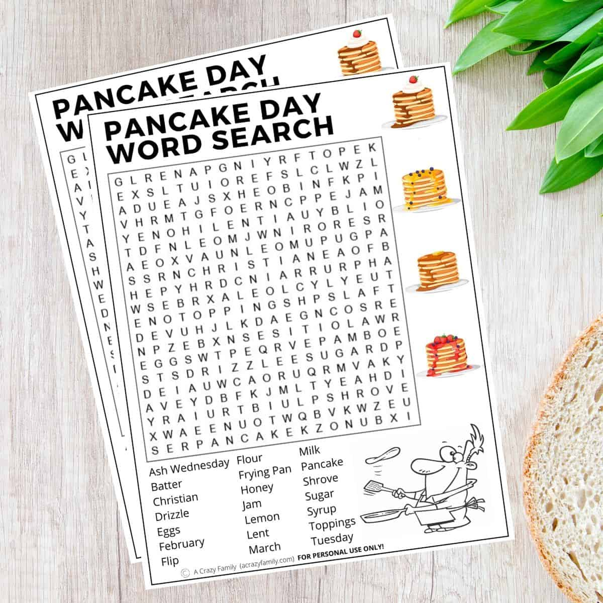 Printable Pancake Day Word Search