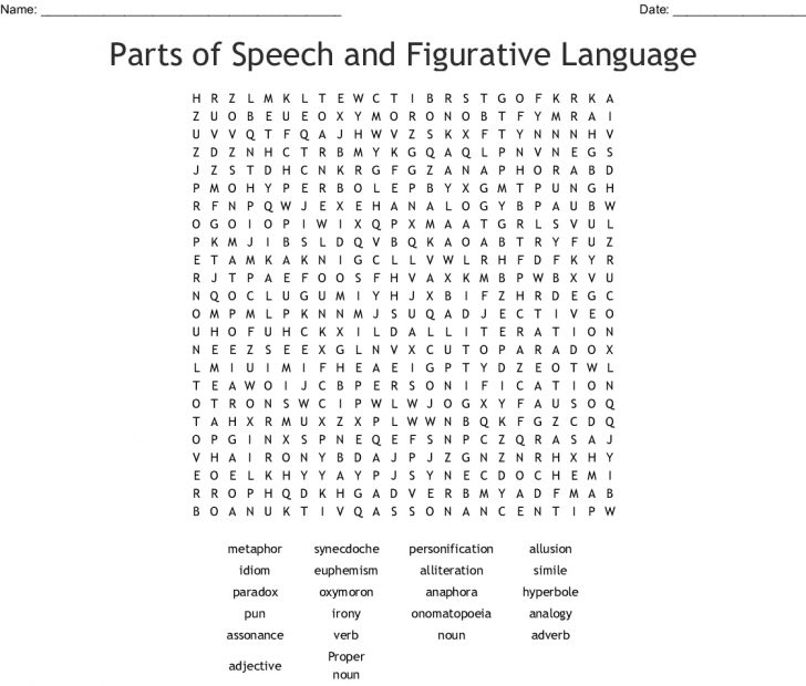 Parts Of Speech And Figurative Language Word Search Wordmint Word Search Printable