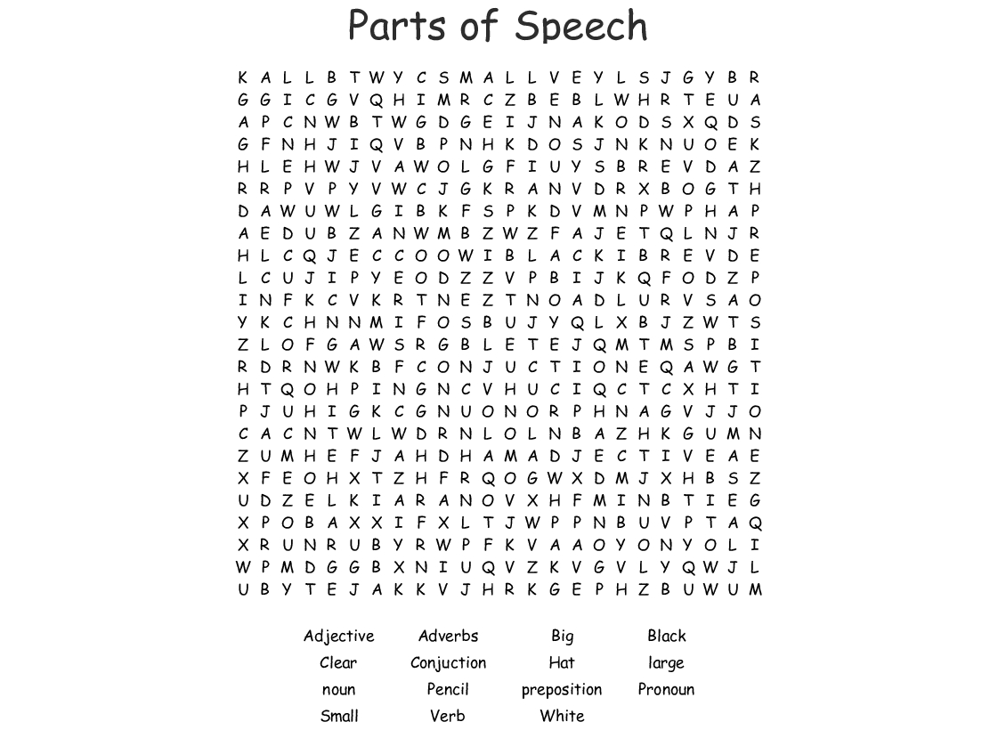 Parts Of Speech Word Search - Wordmint