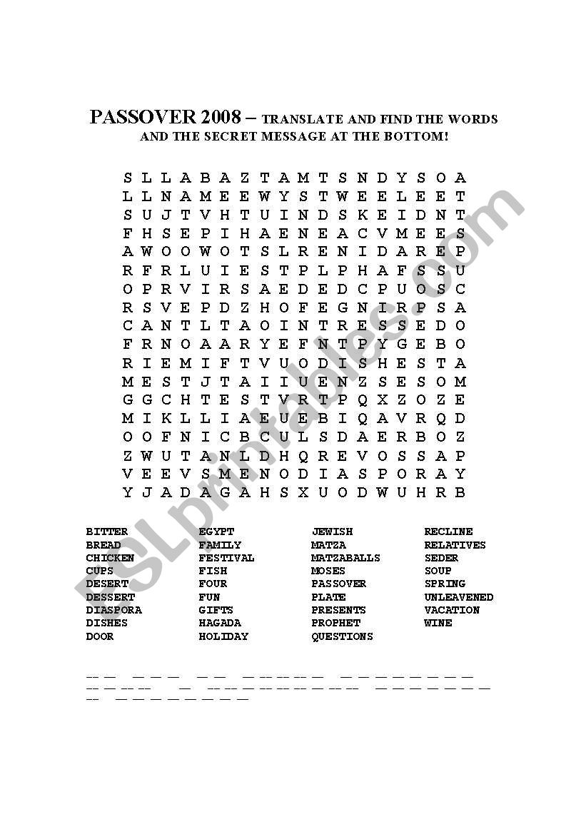 Passover Wordsearch - Esl Worksheetjohanne23232