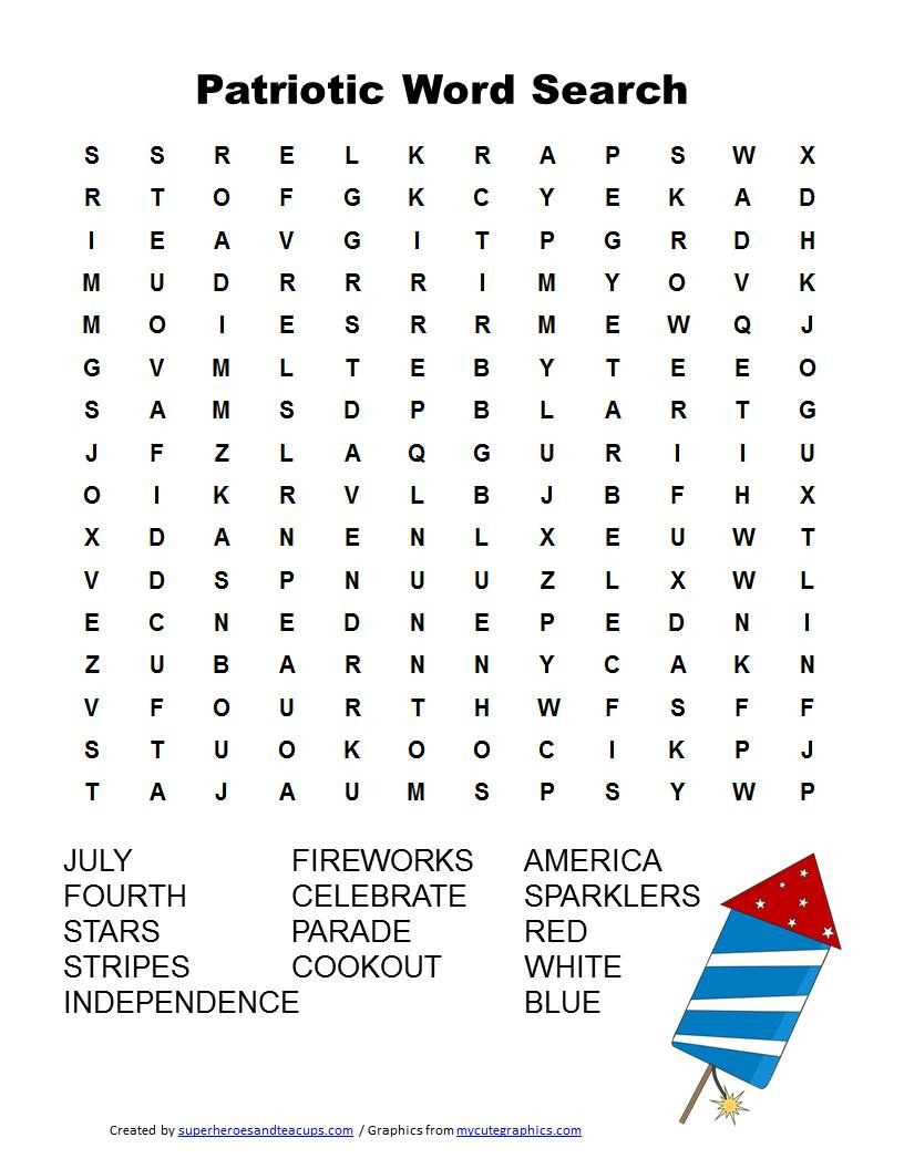 Patriotic Word Search Free Printable | Patriotic Words, Free