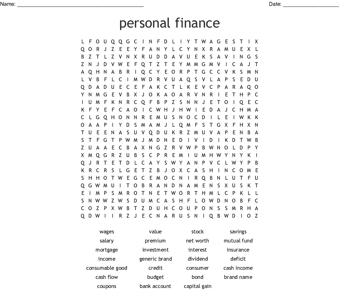 Personal Finance Word Search - Wordmint