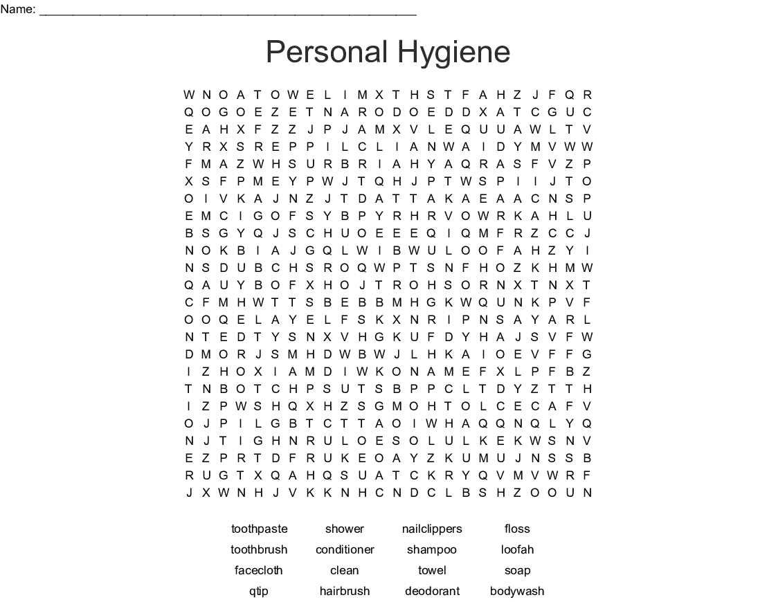 Personal Hygiene Word Search - Wordmint