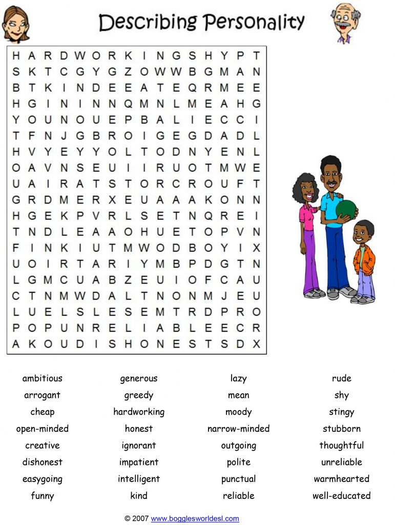 Free Printable Character Traits Word Search
