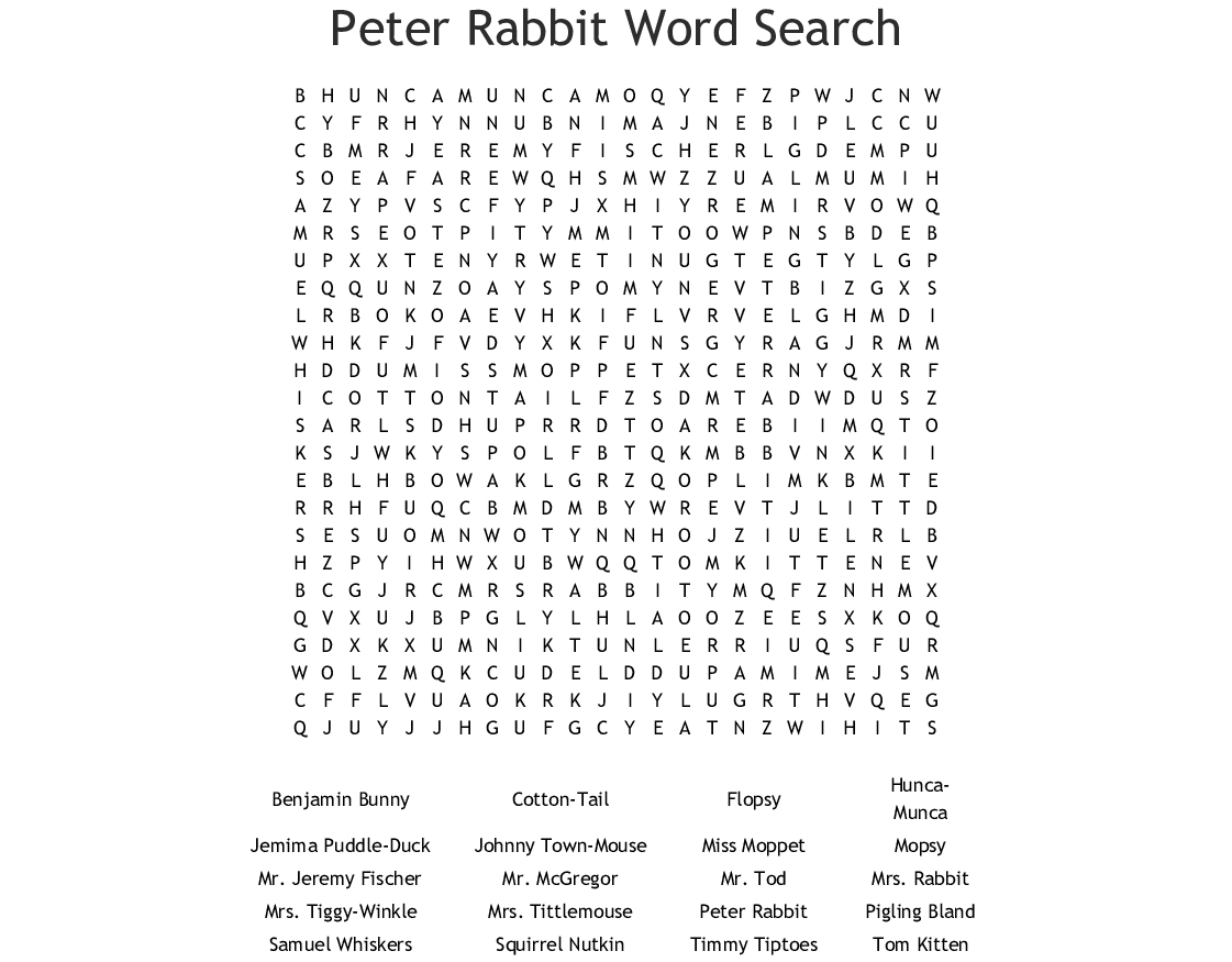 Peter Rabbit Word Search - Wordmint