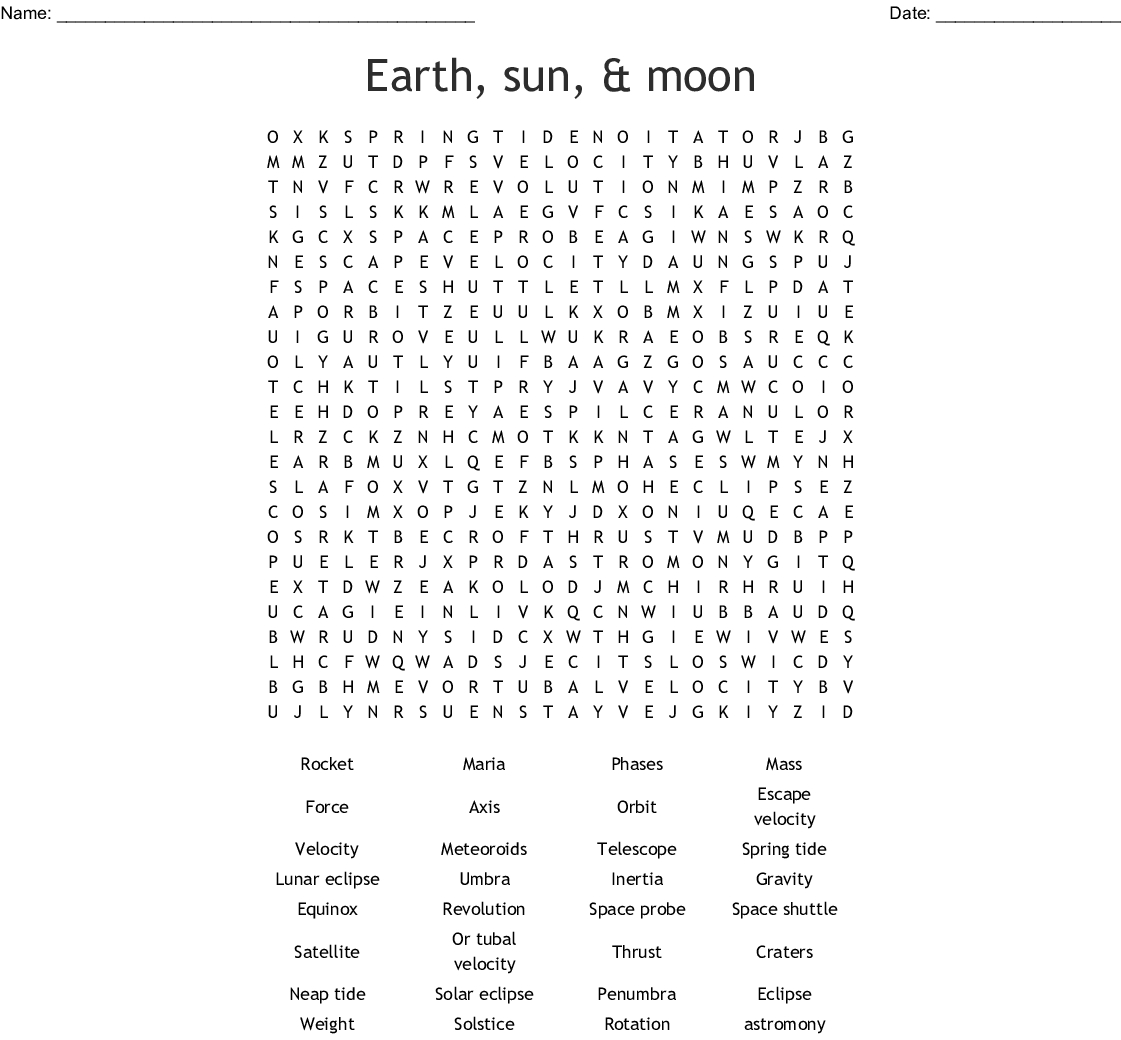 Wordsearch Tides, Eclipses And Moon Wordmint Word Search Printable