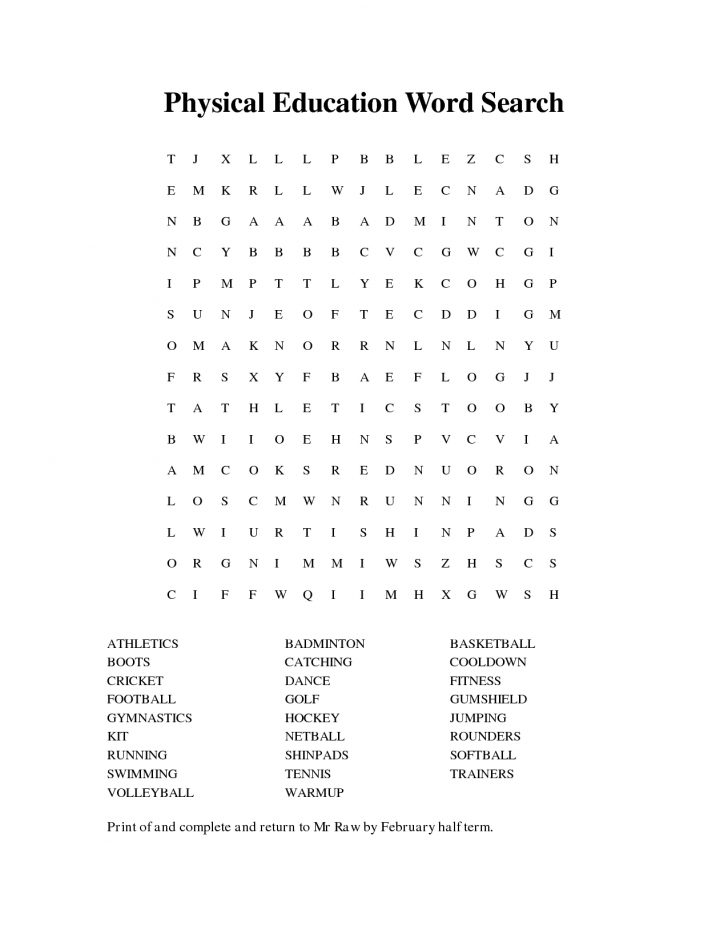 Physical Education Word Search Physical Education Health Word
